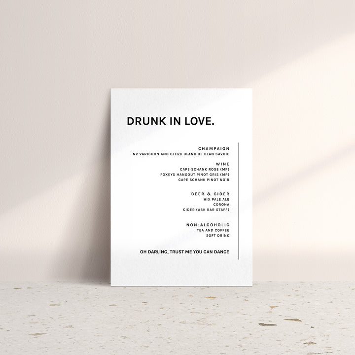 Drinks Menu - PVC