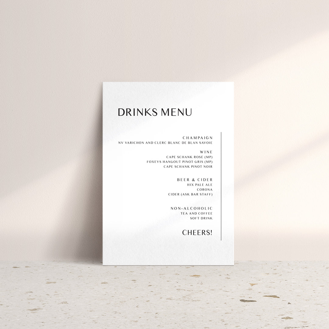 Drinks Menu - PVC