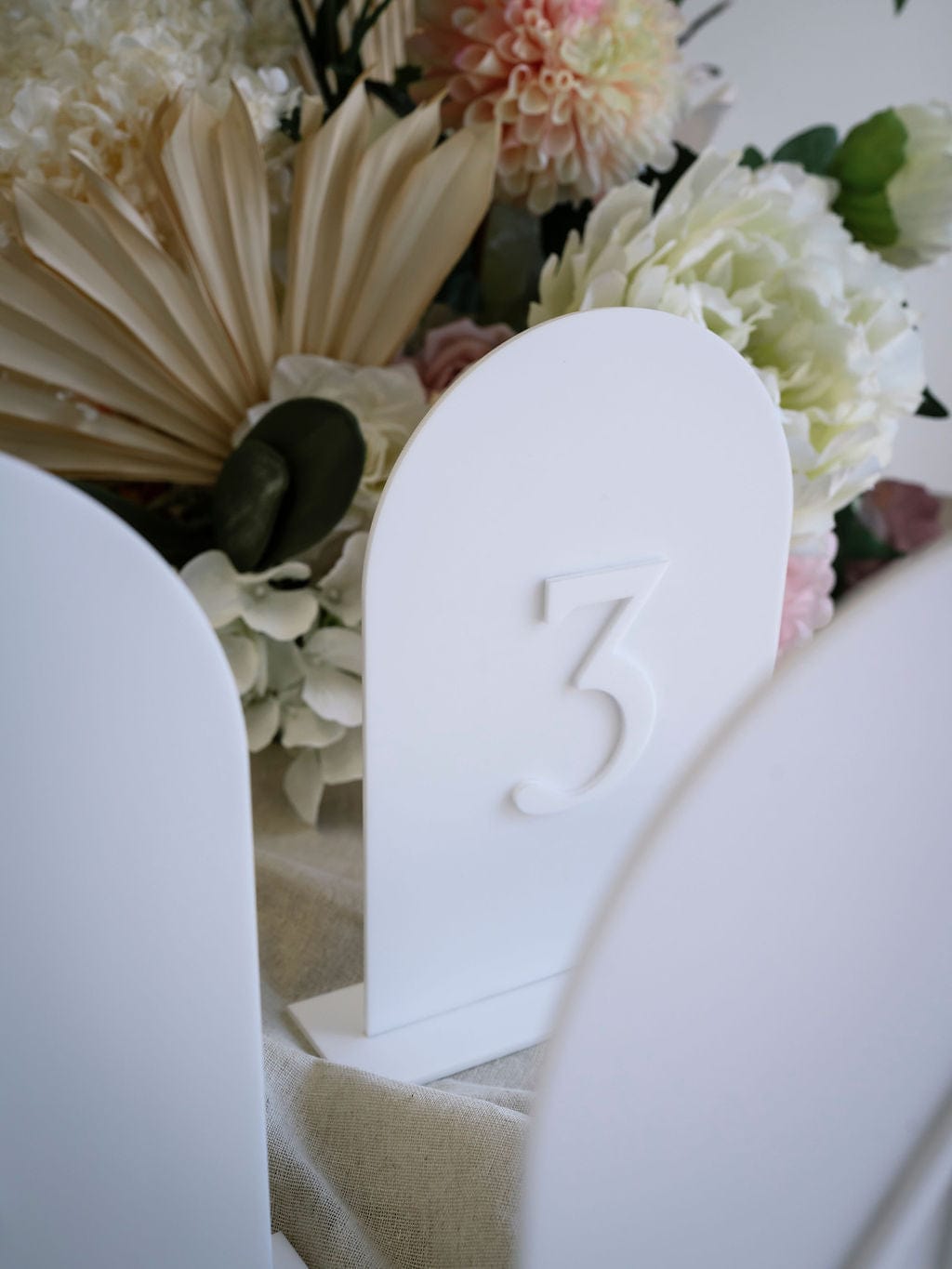 Ivory and Ink Weddings Hire White Acrylic Table Numbers