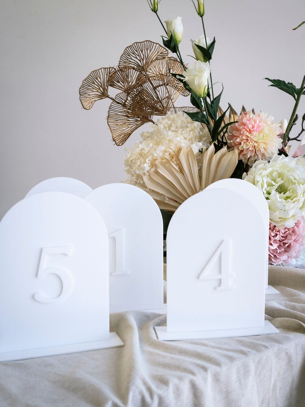 Ivory and Ink Weddings Hire White Acrylic Table Numbers