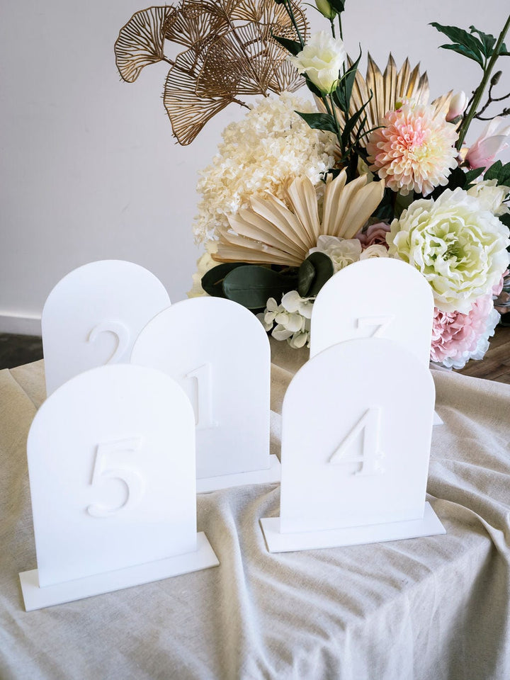 Ivory and Ink Weddings Hire White Acrylic Table Numbers