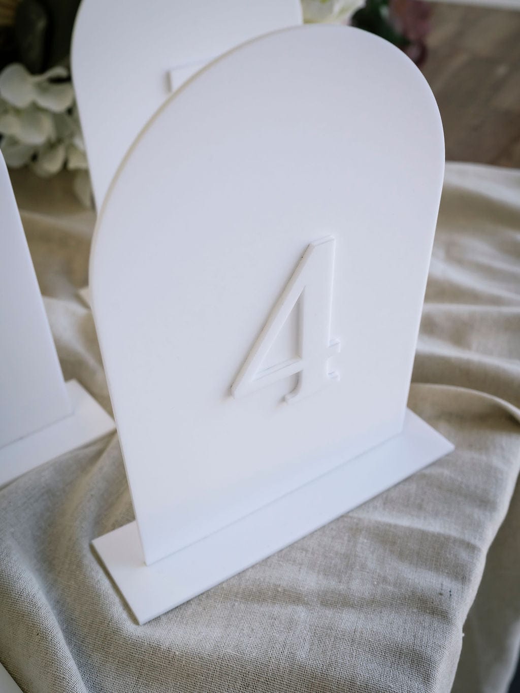 Ivory and Ink Weddings Hire White Acrylic Table Numbers