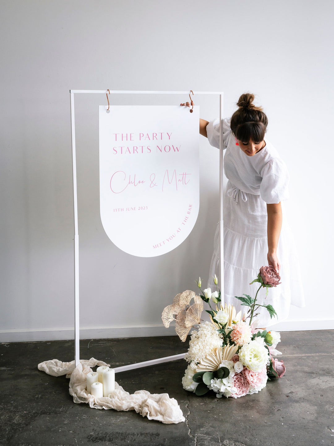 Ivory and Ink Weddings Hire White Metal Stand