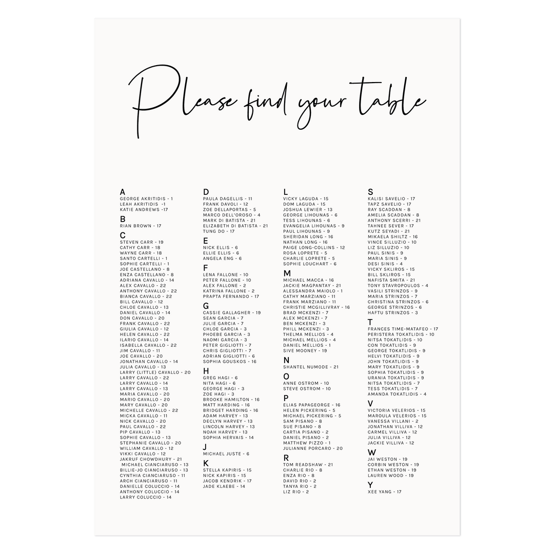 Ivory and Ink Weddings Seating Chart CHLOE Seating Chart