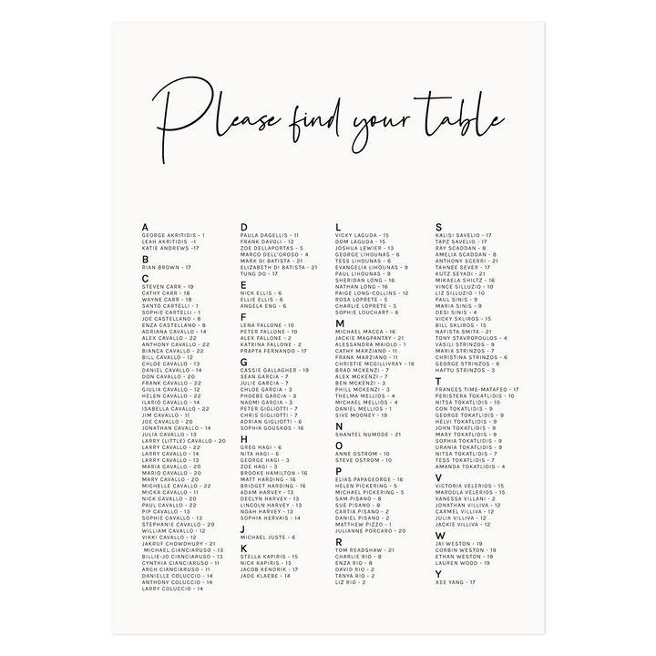 Ivory and Ink Weddings Seating Chart CHLOE Seating Chart