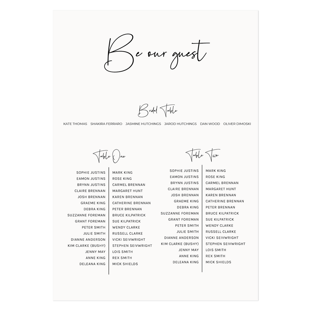 Ivory and Ink Weddings Seating Chart CHLOE Seating Chart