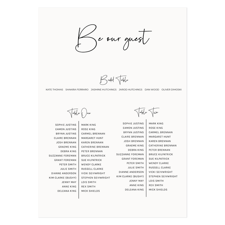 Ivory and Ink Weddings Seating Chart CHLOE Seating Chart