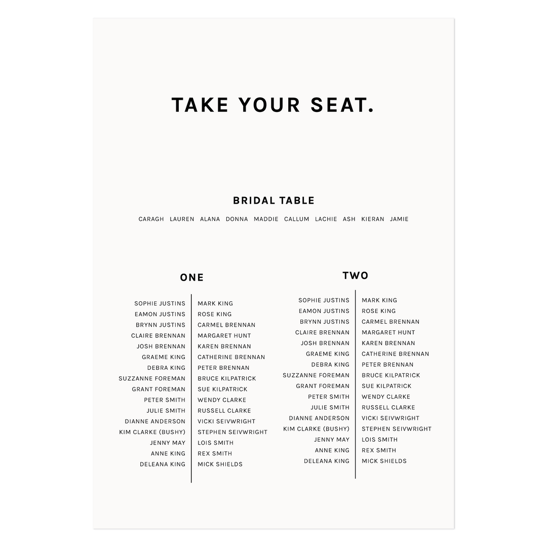 Ivory and Ink Weddings Seating Chart FIONA Seating Chart