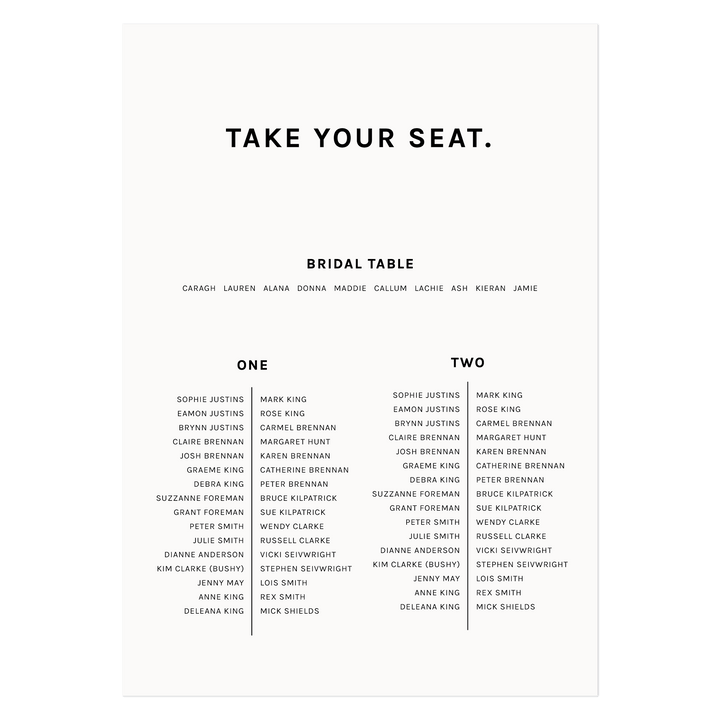 Ivory and Ink Weddings Seating Chart FIONA Seating Chart