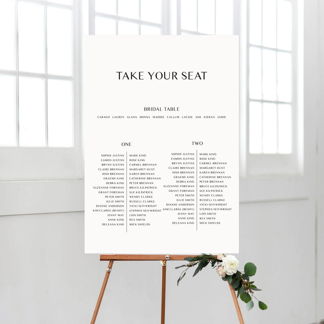 Ivory and Ink Weddings Seating Chart JANE Seating Chart