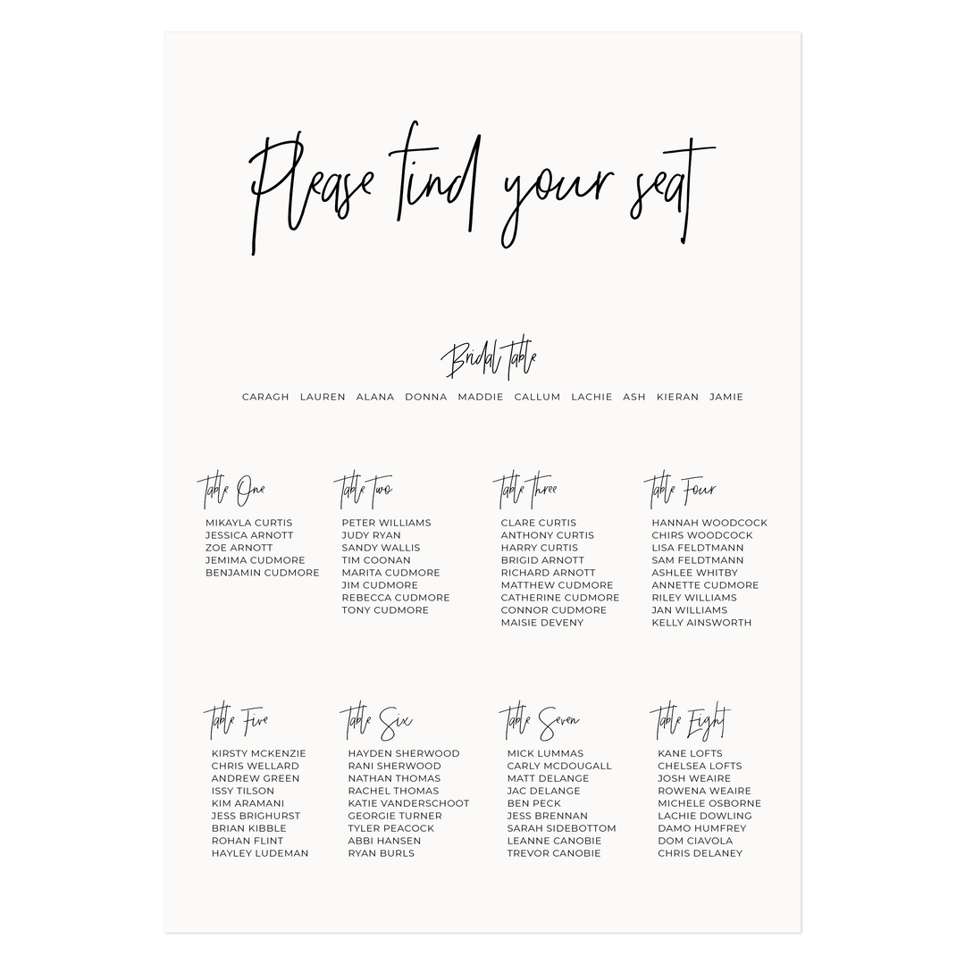 Ivory and Ink Weddings Seating Chart JESSICA Seating Chart