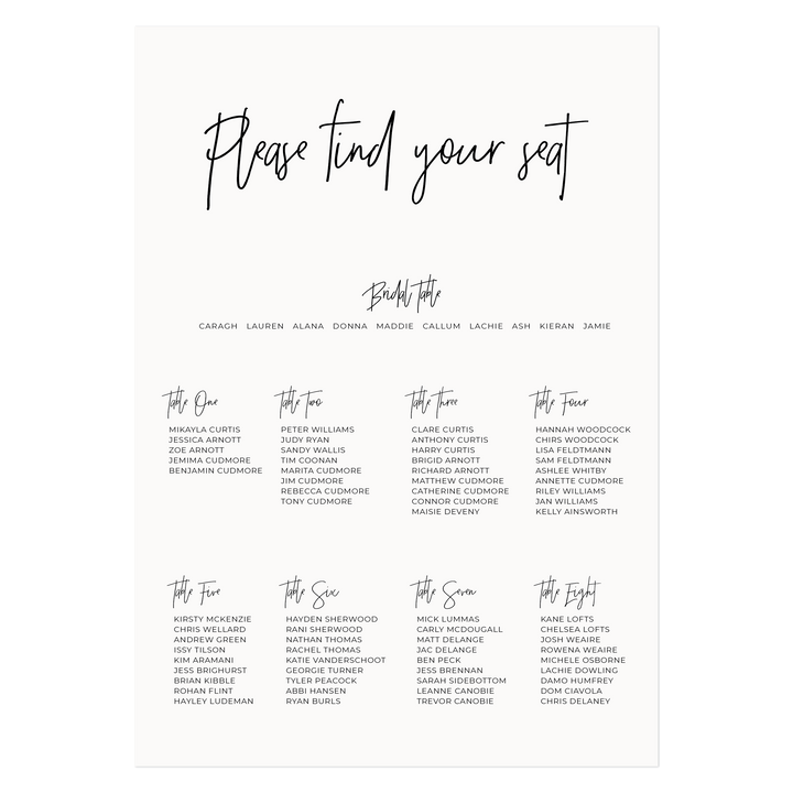 Ivory and Ink Weddings Seating Chart JESSICA Seating Chart