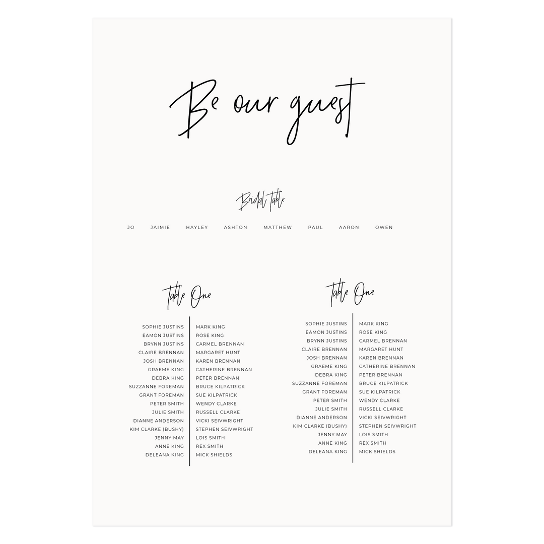 Ivory and Ink Weddings Seating Chart JESSICA Seating Chart