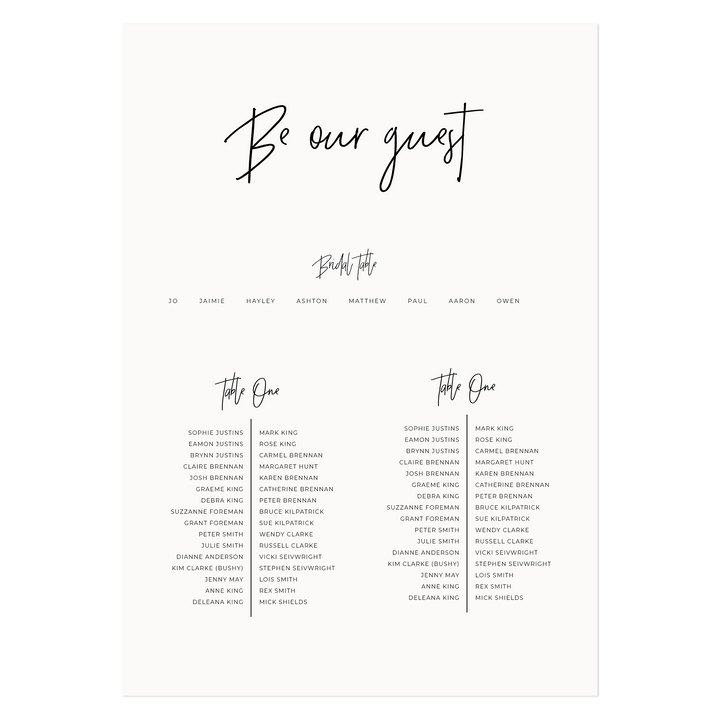 Ivory and Ink Weddings Seating Chart JESSICA Seating Chart