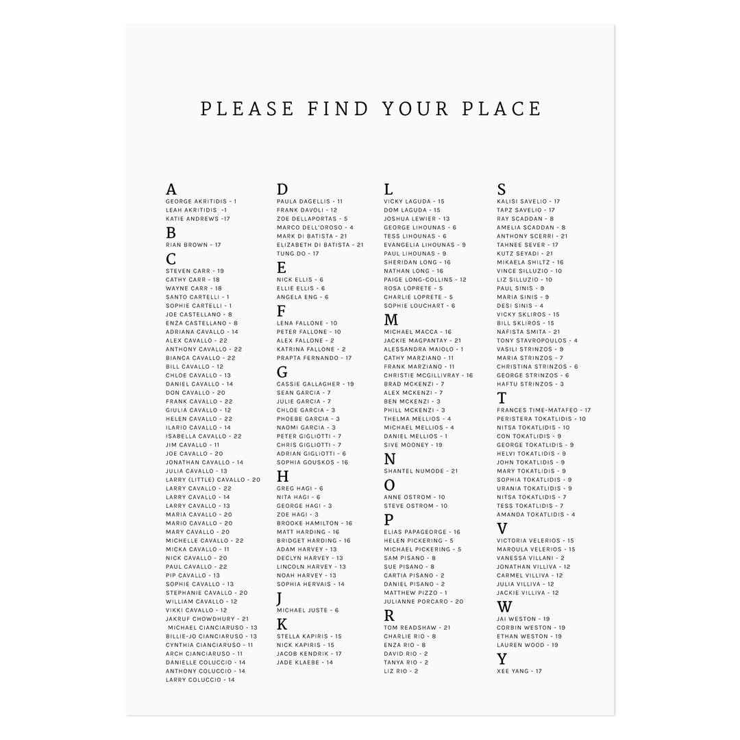 Ivory and Ink Weddings Seating Chart LILY Seating Chart