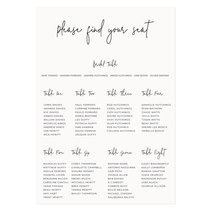 Ivory and Ink Weddings Seating Chart MELISSA Seating Chart