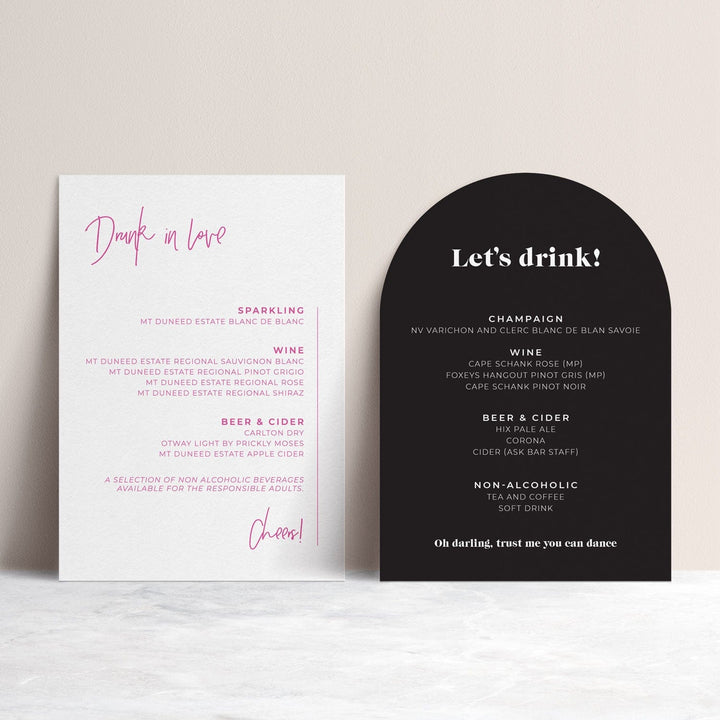 Ivory and Ink Weddings Small Signage Bar Menu